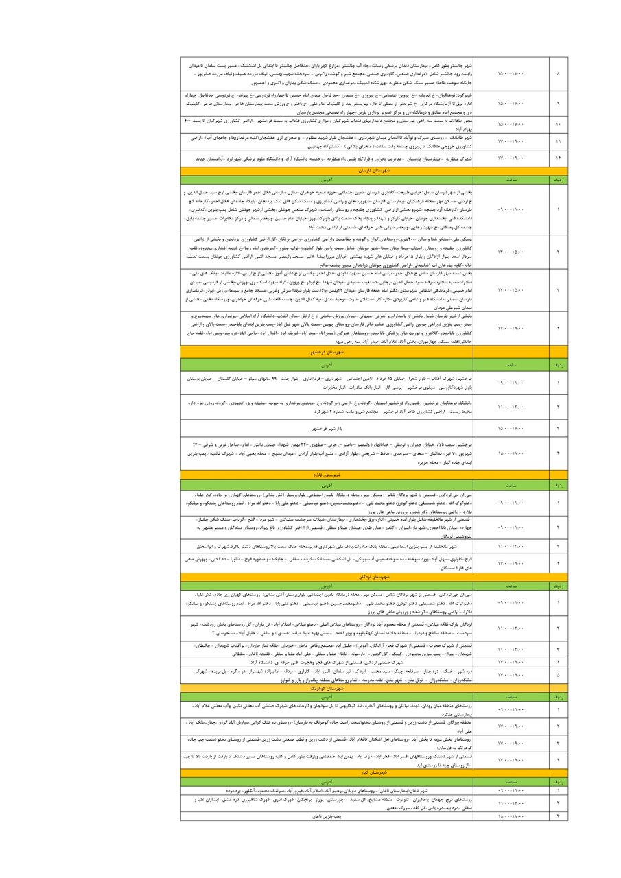 برنامه قطعی برق چهارمحال و بختیاری چهارشنبه ۲۴ اردیبهشت + جدول