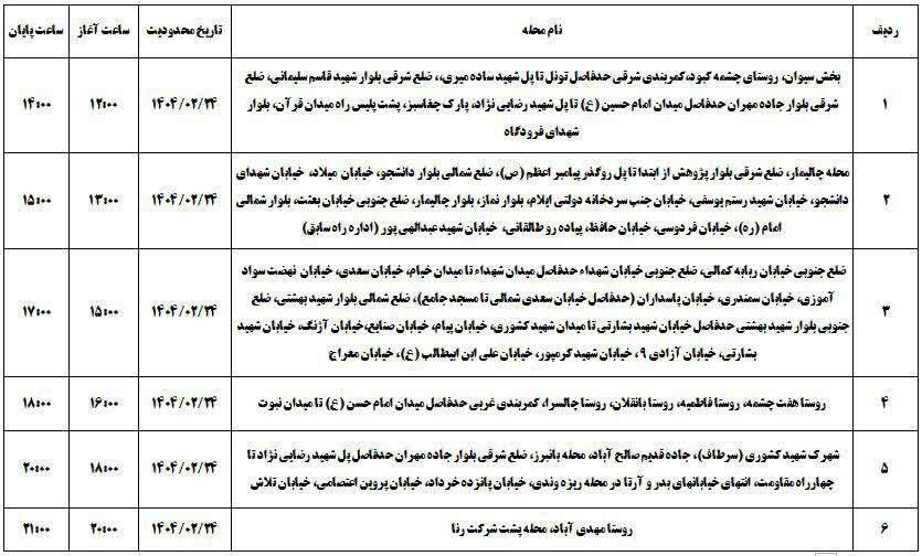 برنامه قطعی برق ایلام امروز چهارشنبه ۲۲ اردیبهشت + جدول