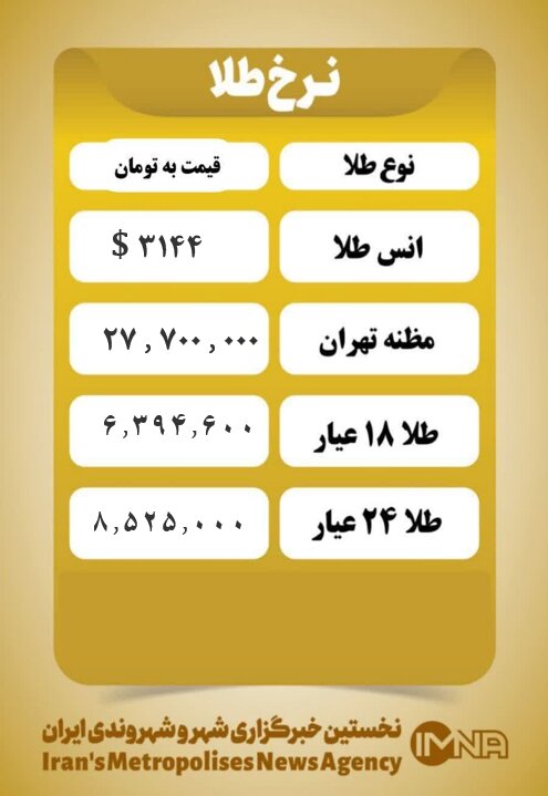 قیمت طلا امروز پنجشنبه ۲۵ اردیبهشت ۱۴۰۴