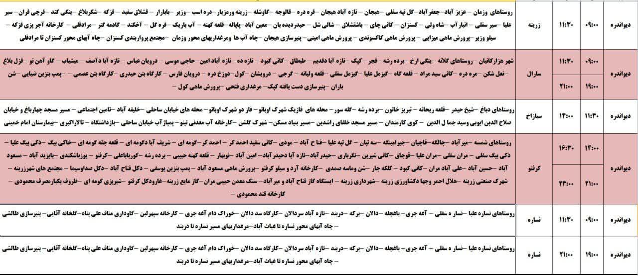 برنامه قطعی برق کردستان روز جمعه ۲۶ اردیبهشت + جدول