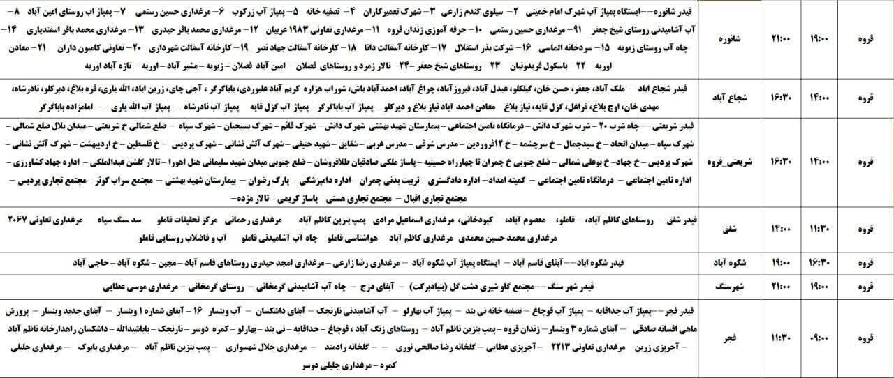 برنامه قطعی برق کردستان روز شنبه ۲۷ اردیبهشت + جدول