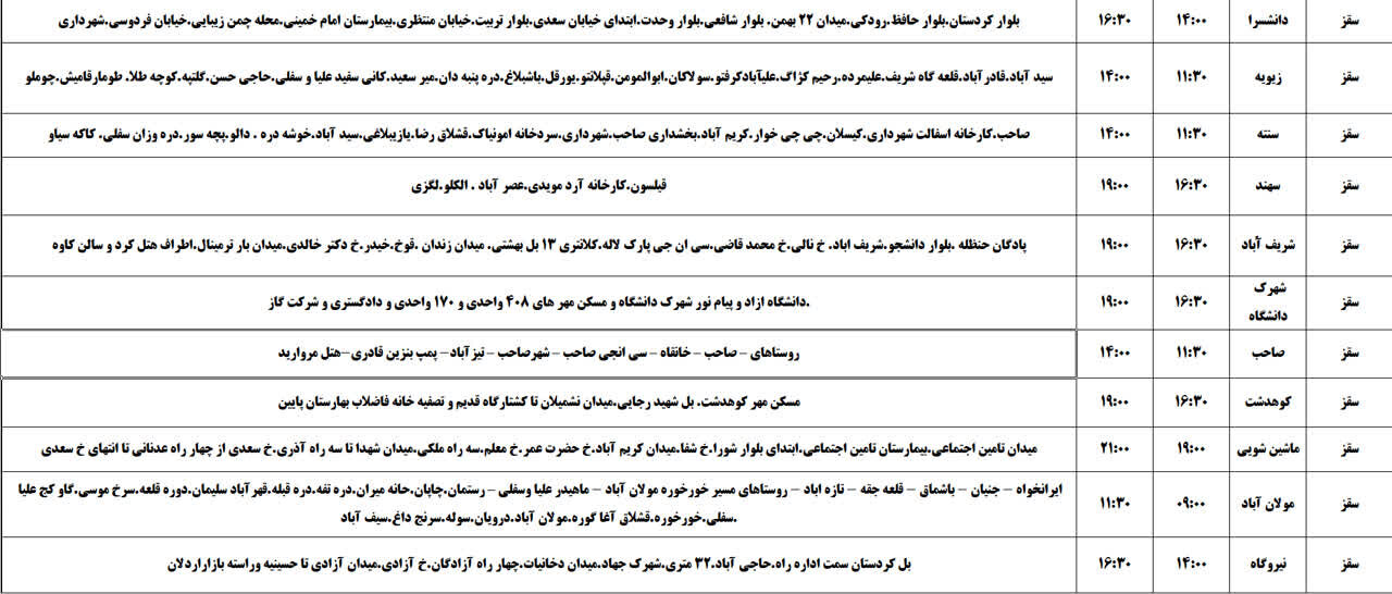 برنامه قطعی برق کردستان روز یکشنبه ۲۸ اردیبهشت + جدول