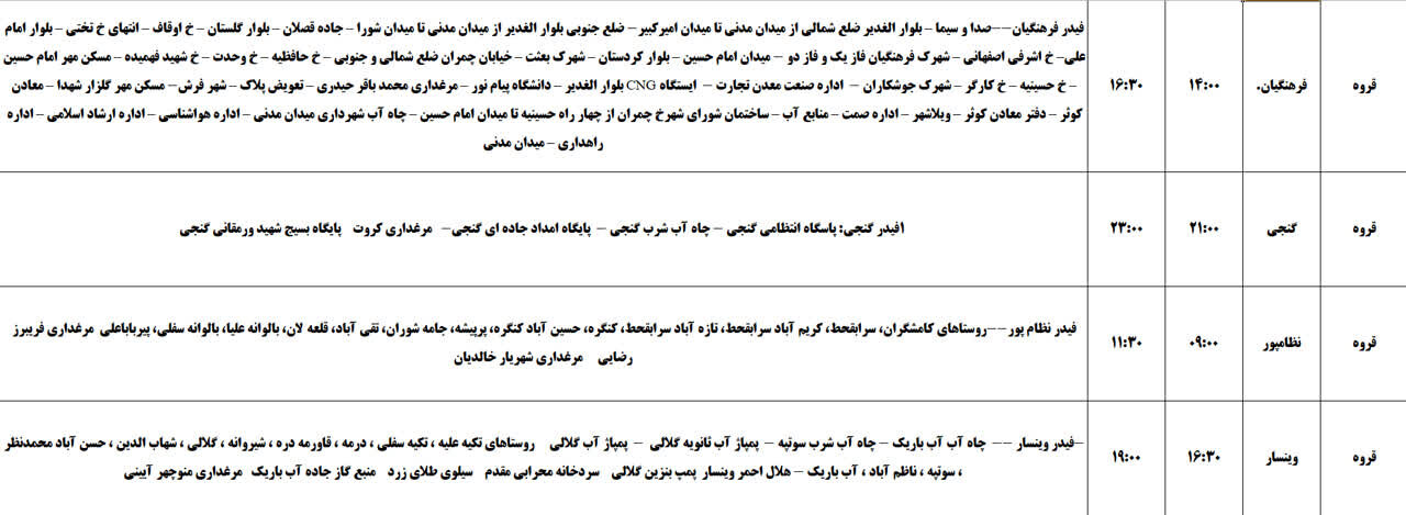 برنامه قطعی برق کردستان روز یکشنبه ۲۸ اردیبهشت + جدول