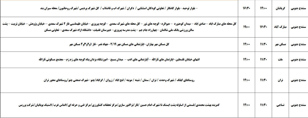 برنامه قطعی برق کردستان روز یکشنبه ۲۸ اردیبهشت + جدول