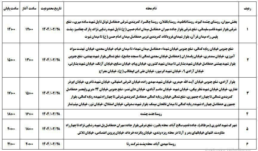 برنامه قطعی برق ایلام امروز یکشنبه ۲۸ اردیبهشت + جدول