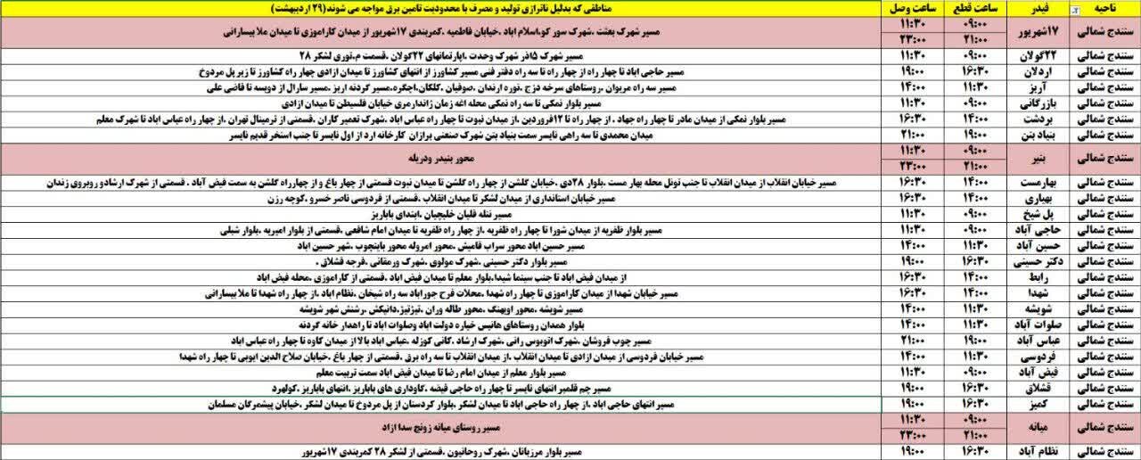 برنامه قطعی برق کردستان روز دوشنبه ۲۹ اردیبهشت + جدول