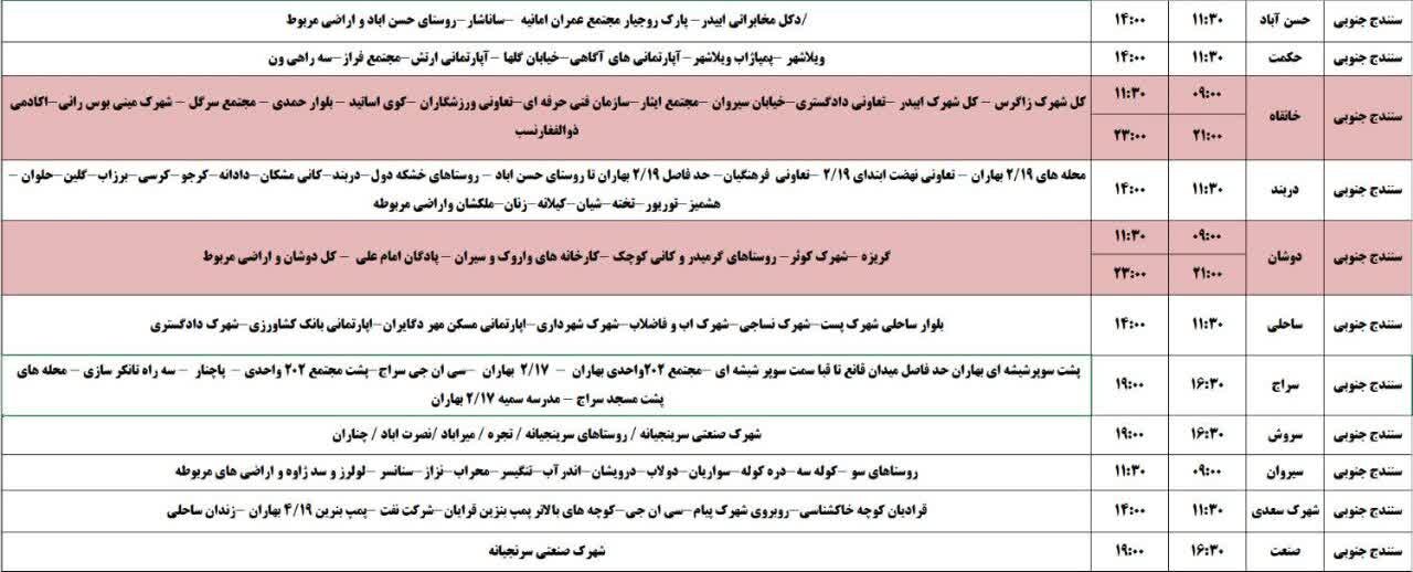 برنامه قطعی برق کردستان روز دوشنبه ۲۹ اردیبهشت + جدول