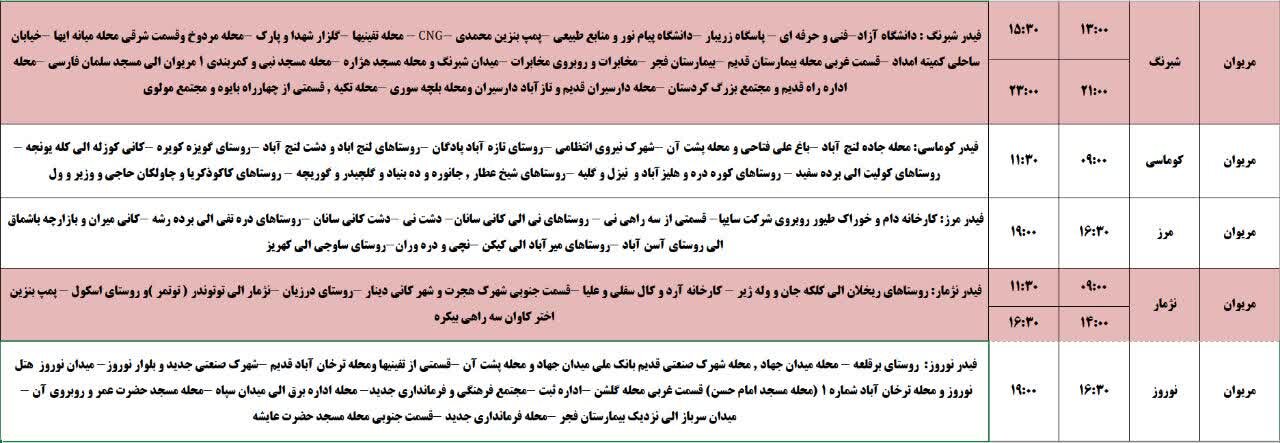 برنامه قطعی برق کردستان روز دوشنبه ۲۹ اردیبهشت + جدول