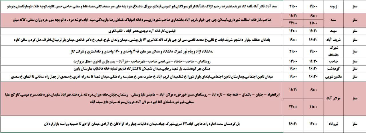 برنامه قطعی برق کردستان روز سه‌شنبه ۳۰ اردیبهشت + جدول
