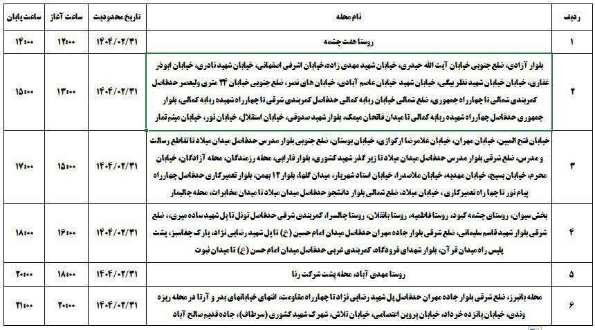 برنامه قطعی برق ایلام امروز چهارشنبه ۳۱ اردیبهشت + جدول