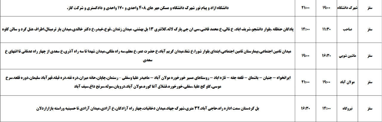 برنامه قطعی برق کردستان روز پنجشنبه، یکم خرداد + جدول