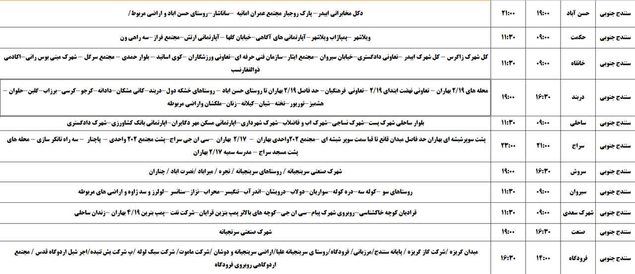برنامه قطعی برق کردستان روز پنجشنبه، یکم خرداد + جدول