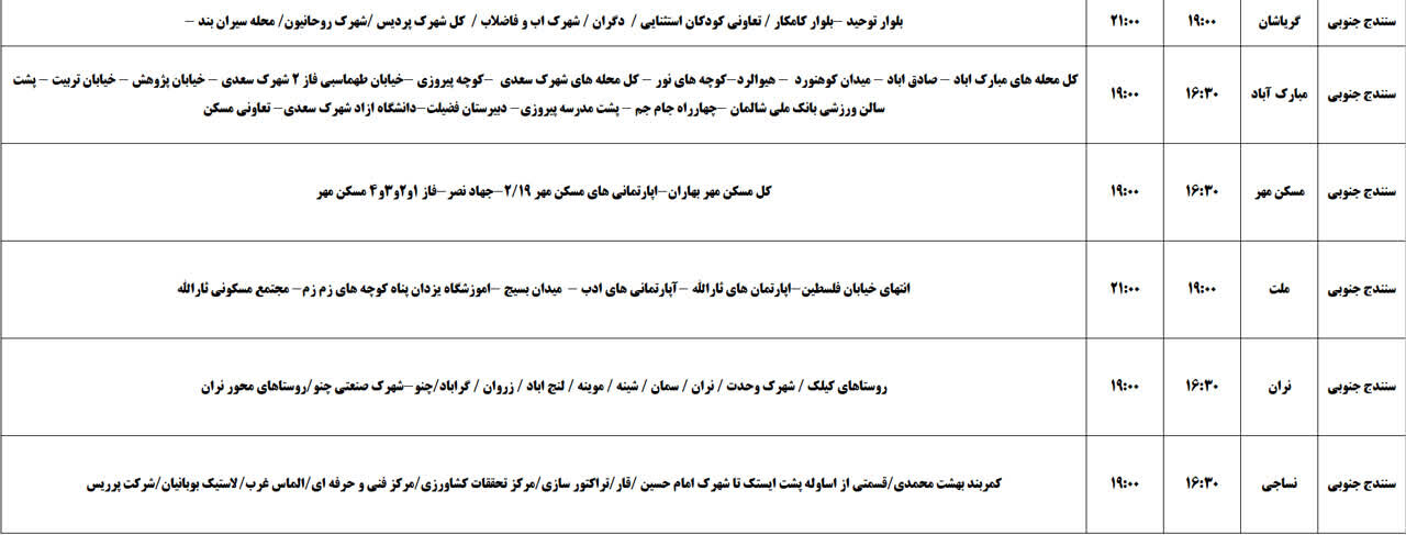 برنامه قطعی برق کردستان روز پنجشنبه، یکم خرداد + جدول