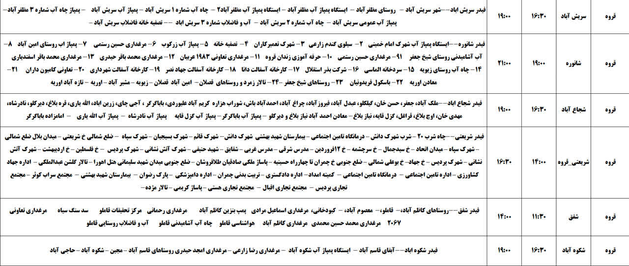 برنامه قطعی برق کردستان روز پنجشنبه، یکم خرداد + جدول