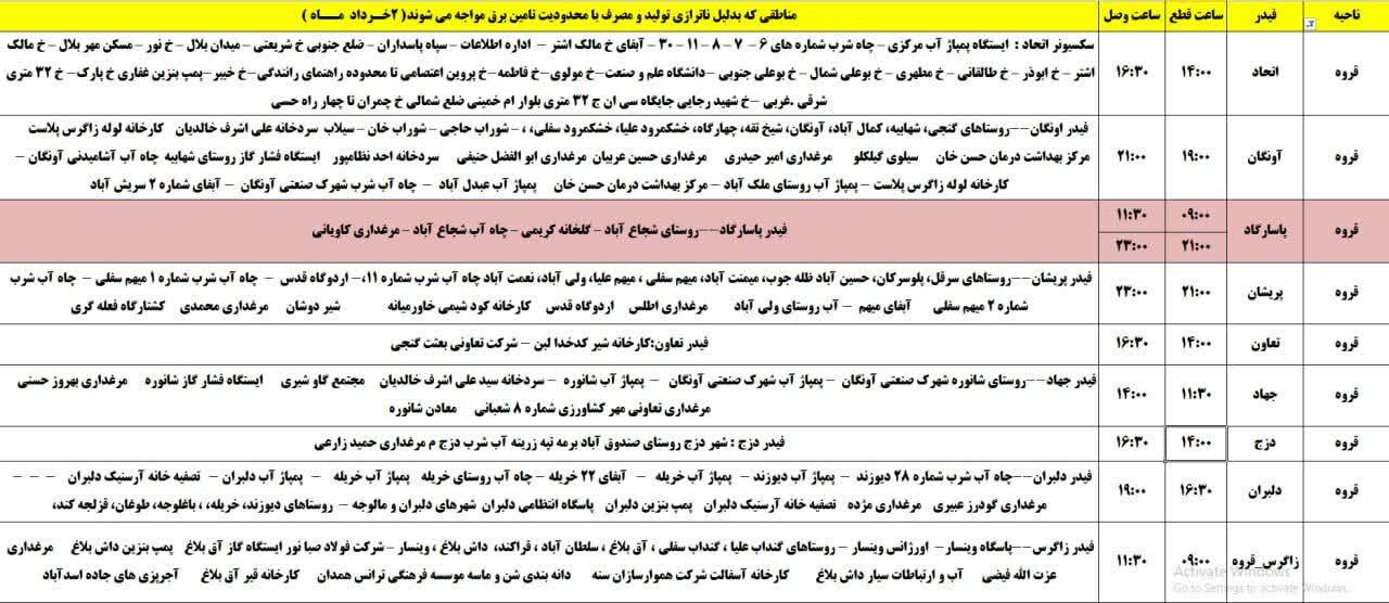 برنامه قطعی برق کردستان روز جمعه دوم خرداد + جدول