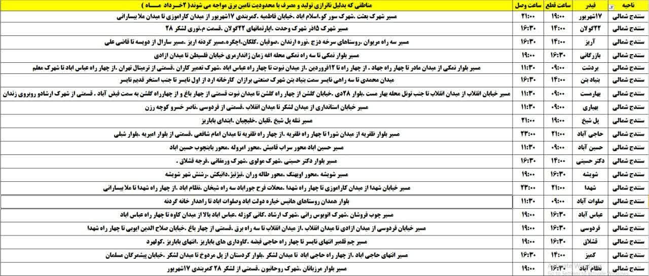 برنامه قطعی برق کردستان روز جمعه دوم خرداد + جدول