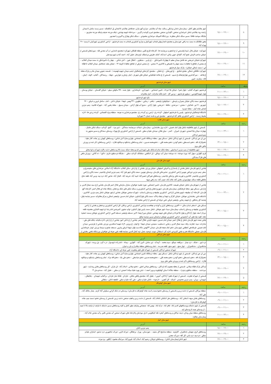 برنامه قطعی برق چهارمحال و بختیاری شنبه سوم خرداد + جدول