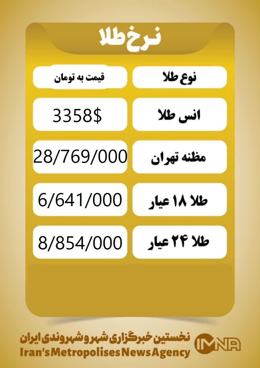 قیمت طلا امروز شنبه ۳ خرداد ۱۴۰۴