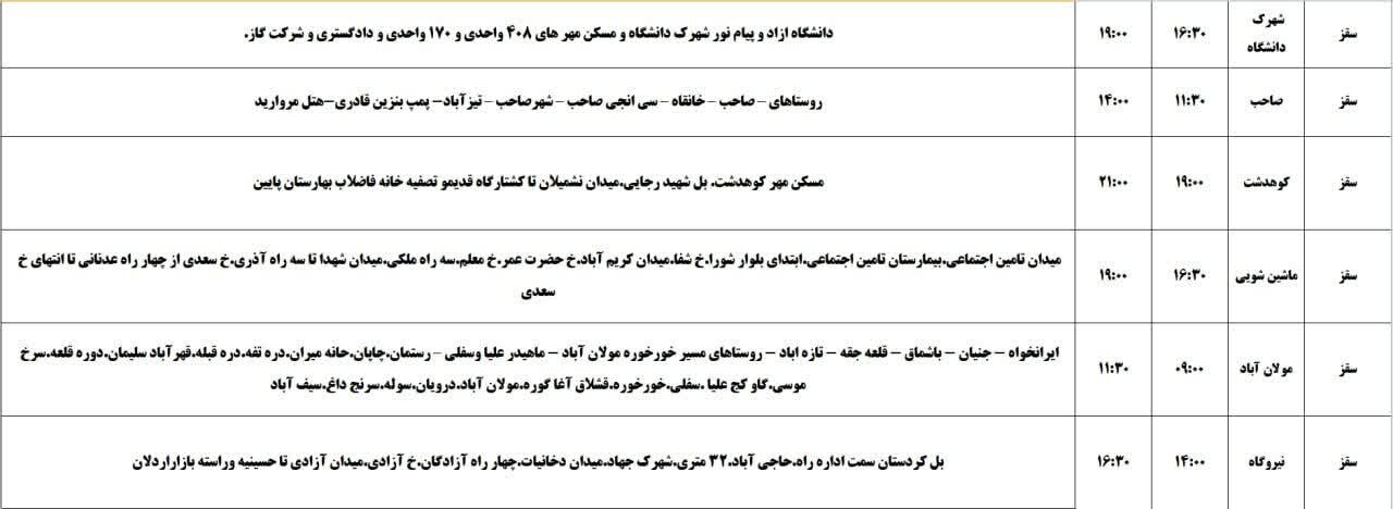برنامه قطعی برق کردستان روز یکشنبه چهارم خرداد + جدول