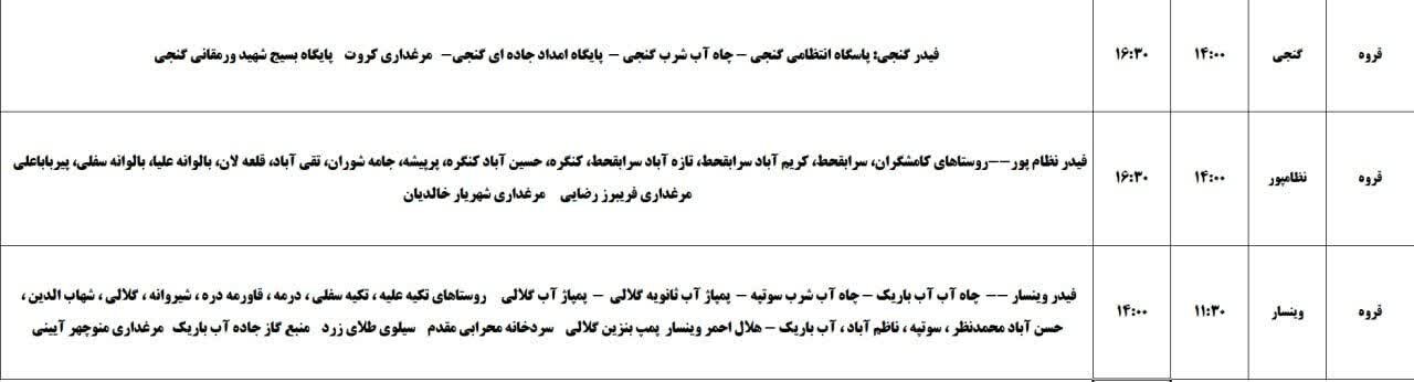 برنامه قطعی برق کردستان روز یکشنبه چهارم خرداد + جدول