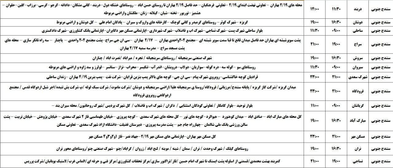 برنامه قطعی برق کردستان روز یکشنبه چهارم خرداد + جدول