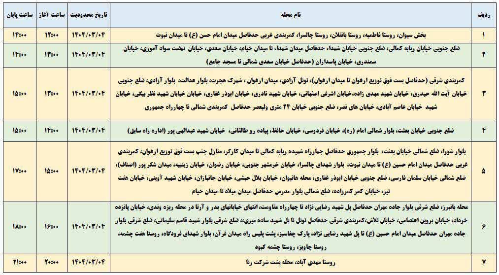 برنامه قطعی برق ایلام امروز یکشنبه چهارم خرداد + جدول