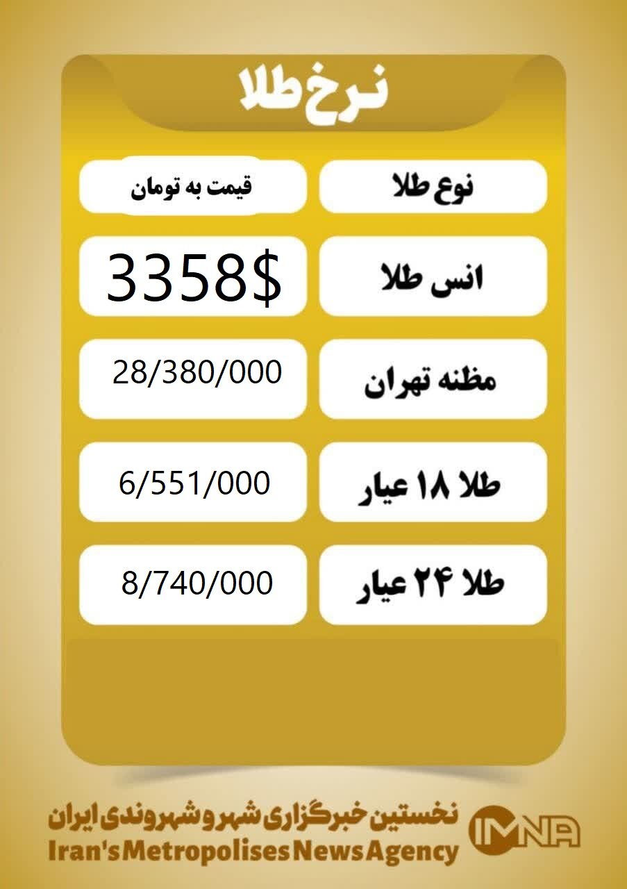 قیمت طلا امروز یکشنبه ۴ خرداد ۱۴۰۴