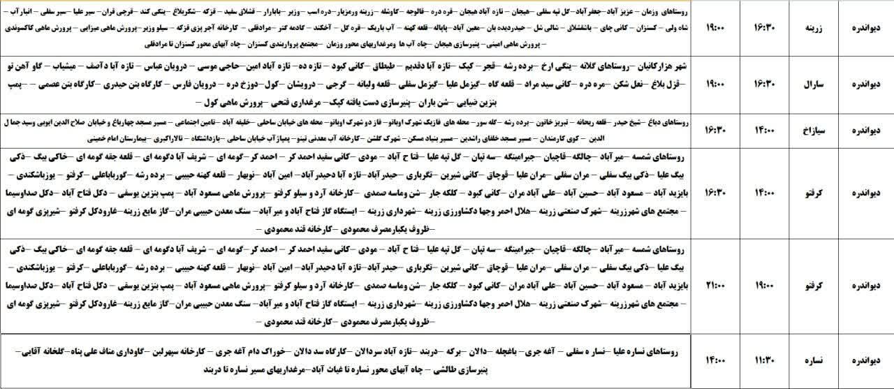 برنامه قطعی برق کردستان روز دوشنبه ۵ خرداد + جدول