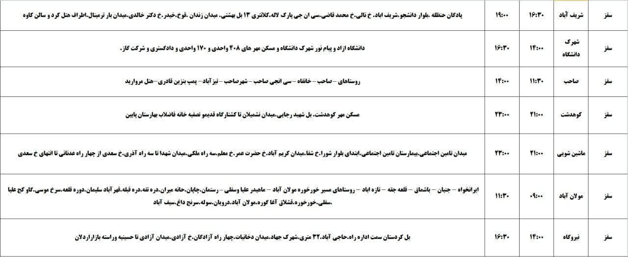 برنامه قطعی برق کردستان روز دوشنبه ۵ خرداد + جدول