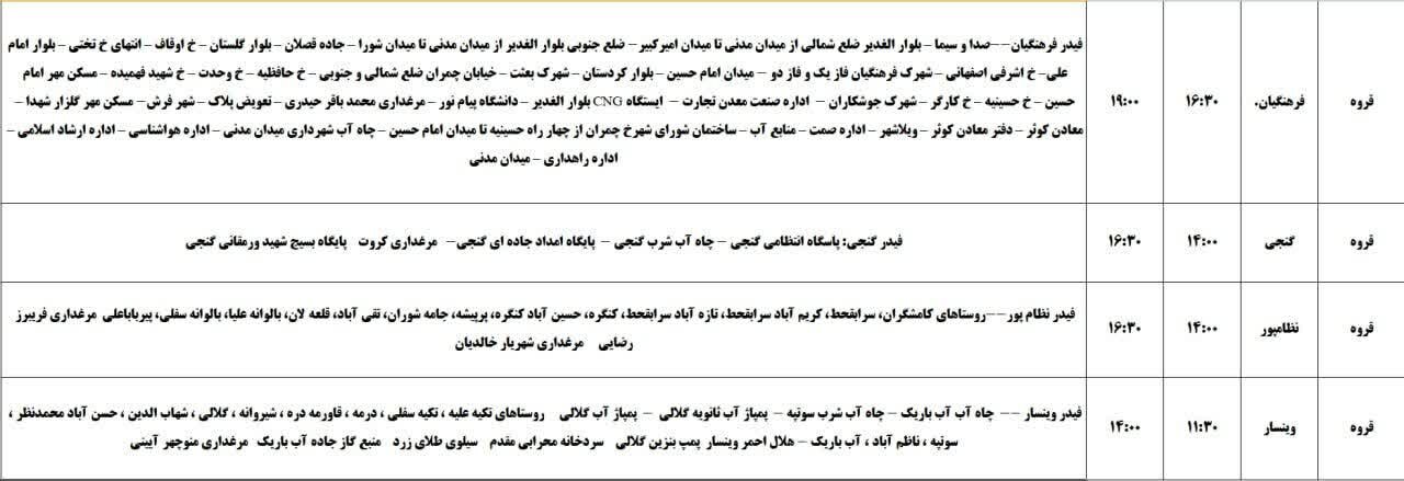 برنامه قطعی برق کردستان روز دوشنبه ۵ خرداد + جدول