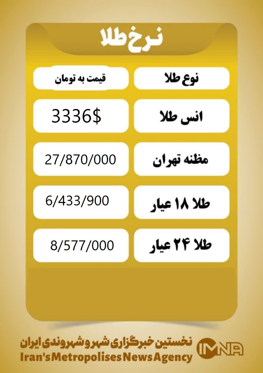 قیمت طلا امروز دوشنبه ۵ خرداد ۱۴۰۴