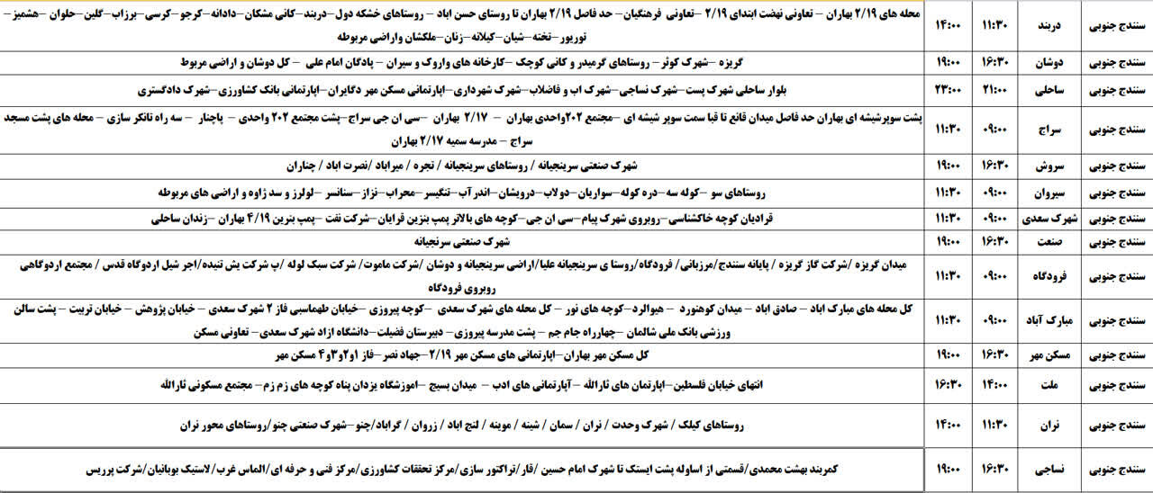 برنامه قطعی برق کردستان روز سهشنبه ششم خرداد + جدول