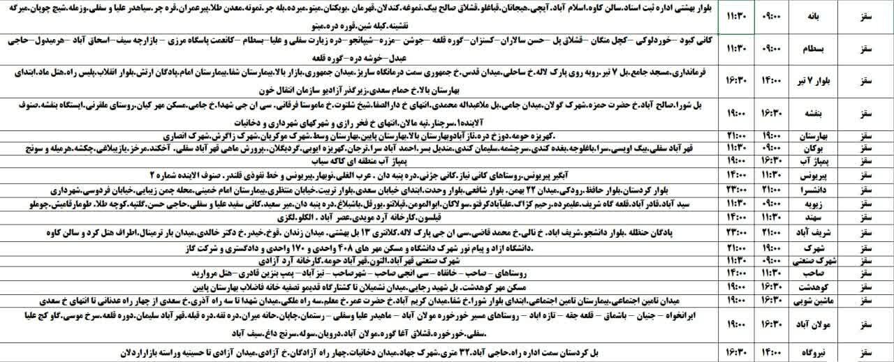 برنامه قطعی برق کردستان روز چهارشنبه ۷ خرداد + جدول