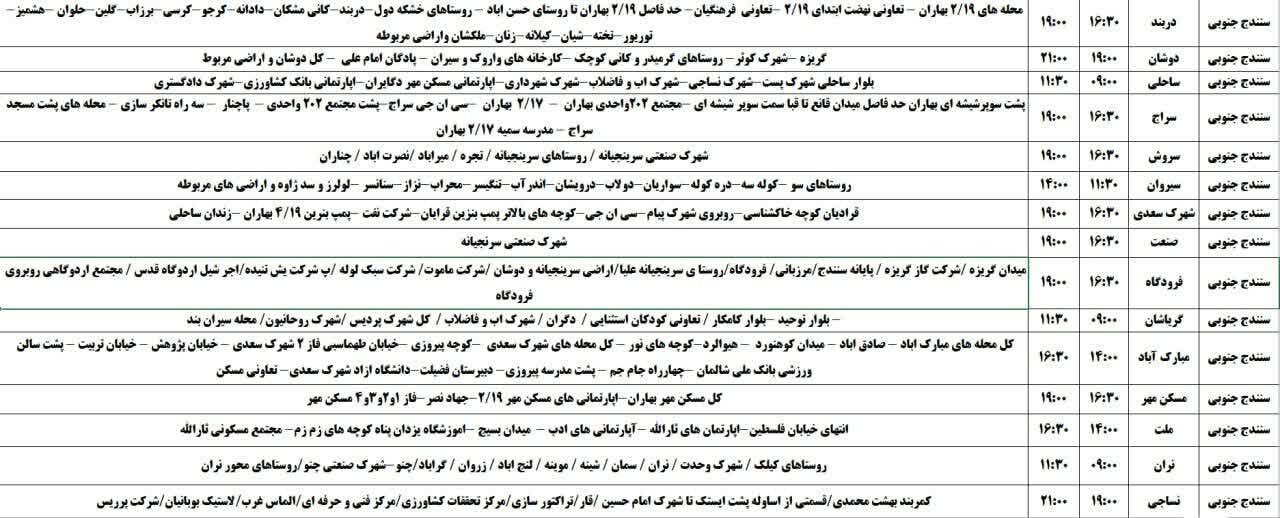 برنامه قطعی برق کردستان روز چهارشنبه ۷ خرداد + جدول