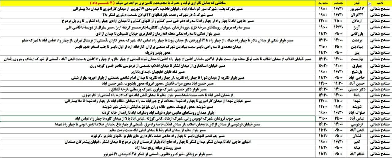 برنامه قطعی برق کردستان روز چهارشنبه ۷ خرداد + جدول