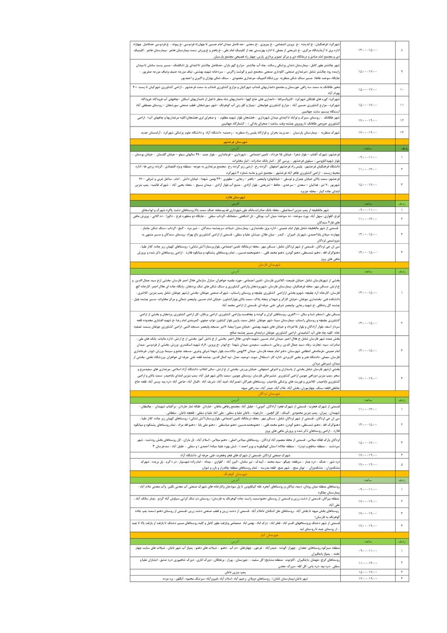 برنامه قطعی برق چهارمحال و بختیاری چهارشنبه ۷ خرداد + جدول