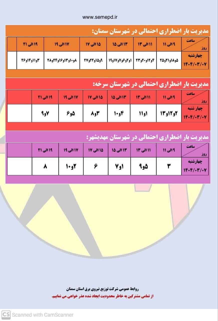 برنامه قطعی برق سمنان، مهدیشهر و سرخه چهارشنبه ۷ خرداد + لیست مناطق