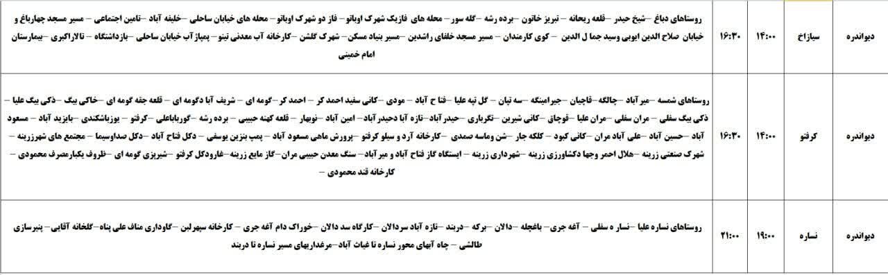 برنامه قطعی برق کردستان روز پنجشنبه ۸ خرداد + جدول
