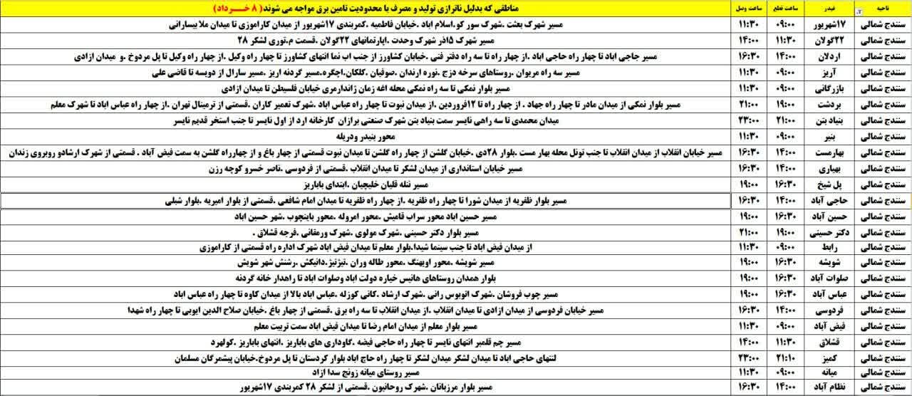 برنامه قطعی برق کردستان روز پنجشنبه ۸ خرداد + جدول