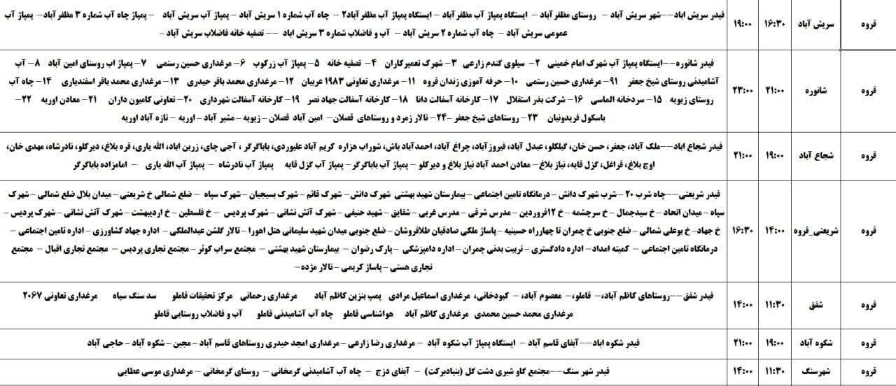 برنامه خاموشیهای برق کردستان روز جمعه ۹ خرداد + جدول