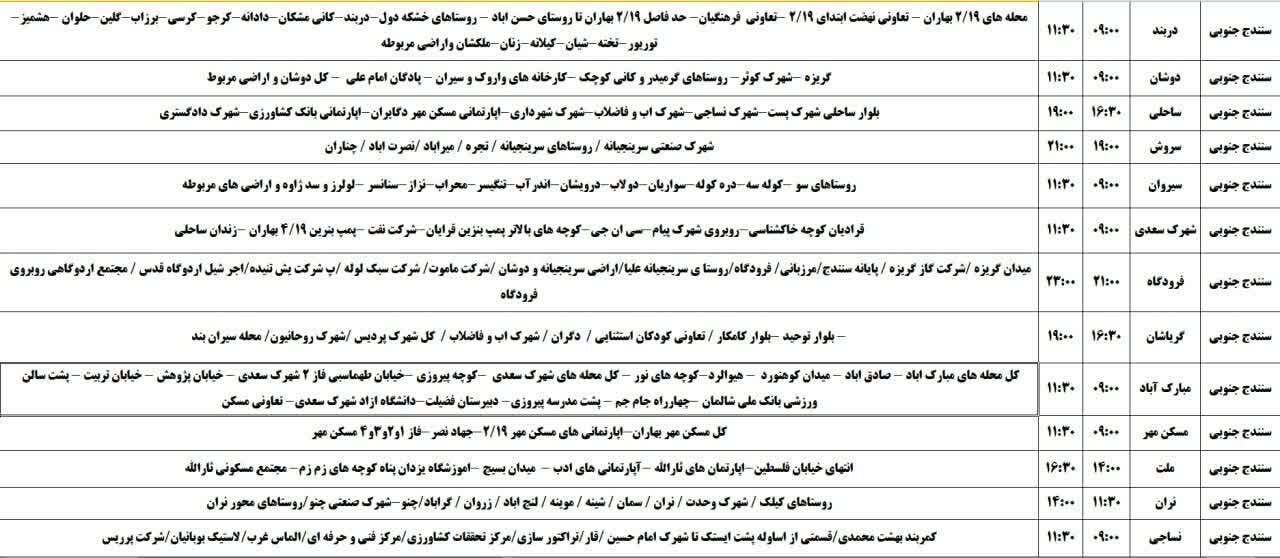 برنامه خاموشیهای برق کردستان روز جمعه ۹ خرداد + جدول