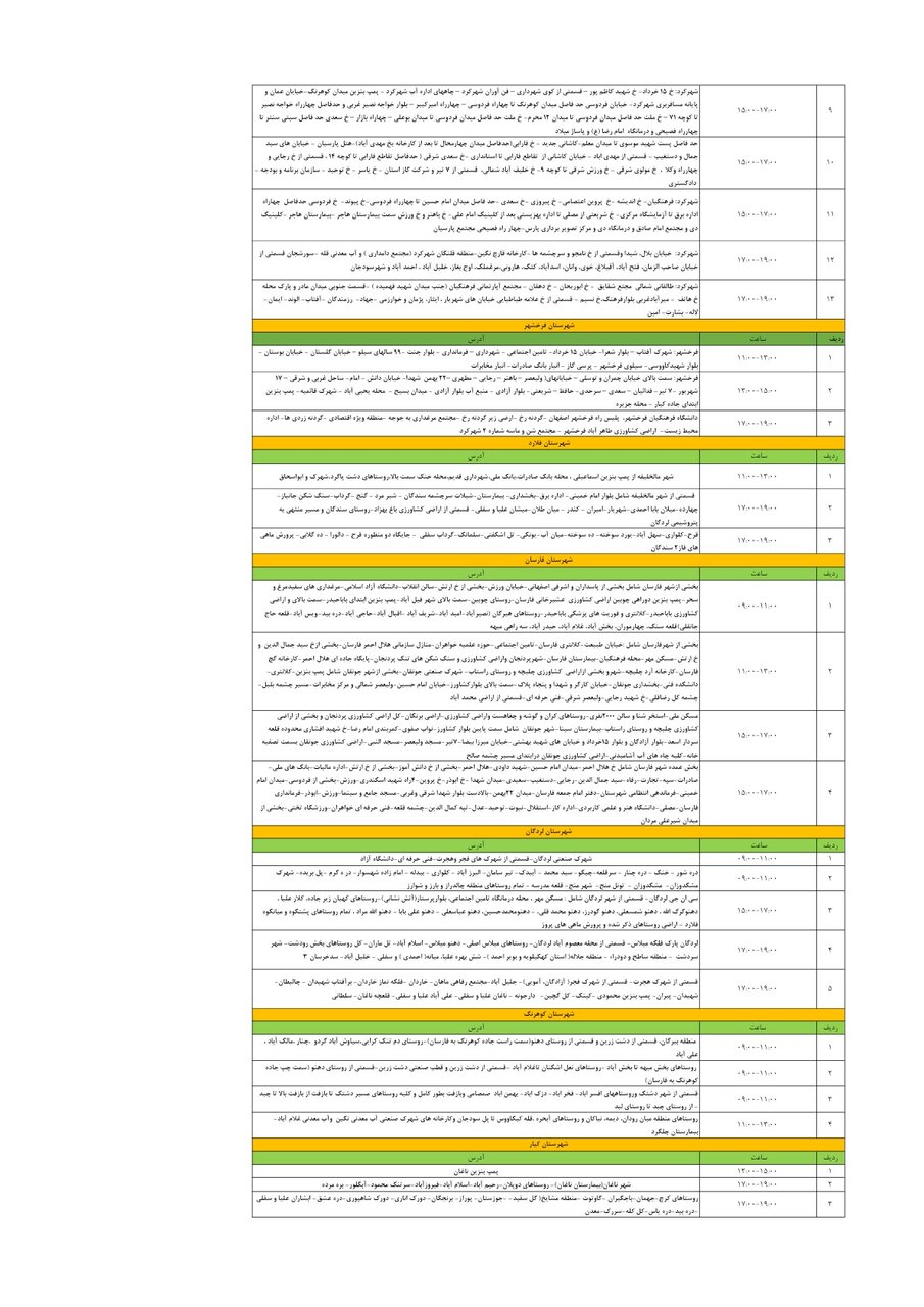 برنامه قطعی برق چهارمحال و بختیاری شنبه ۱۰ خرداد + جدول