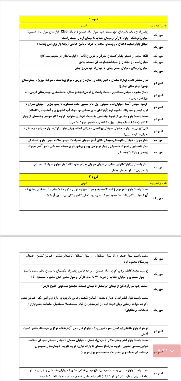 برنامه قطعی برق یزد شنبه ۱۰ خرداد + جدول