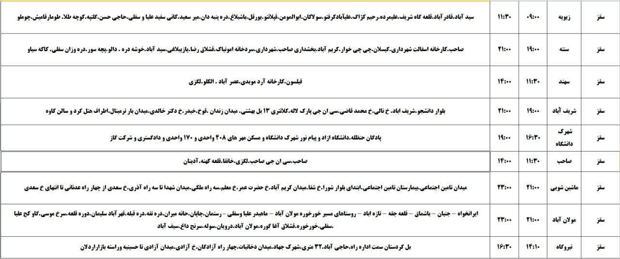 برنامه قطعی برق کردستان فردا شنبه ۱۰ خرداد + جدول