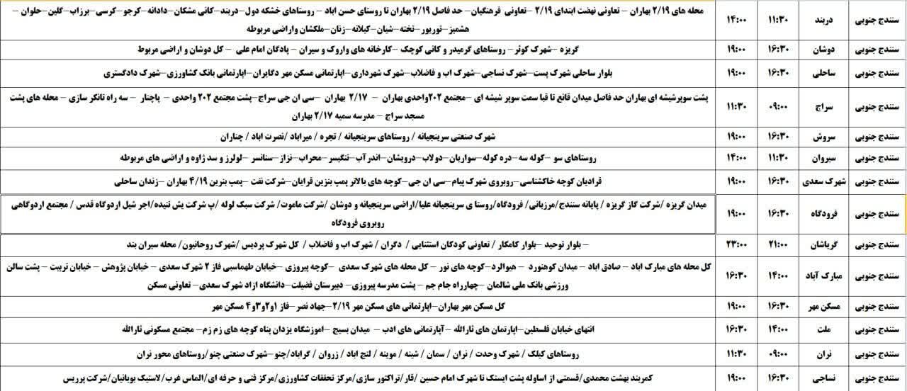 برنامه قطعی برق کردستان فردا شنبه ۱۰ خرداد + جدول