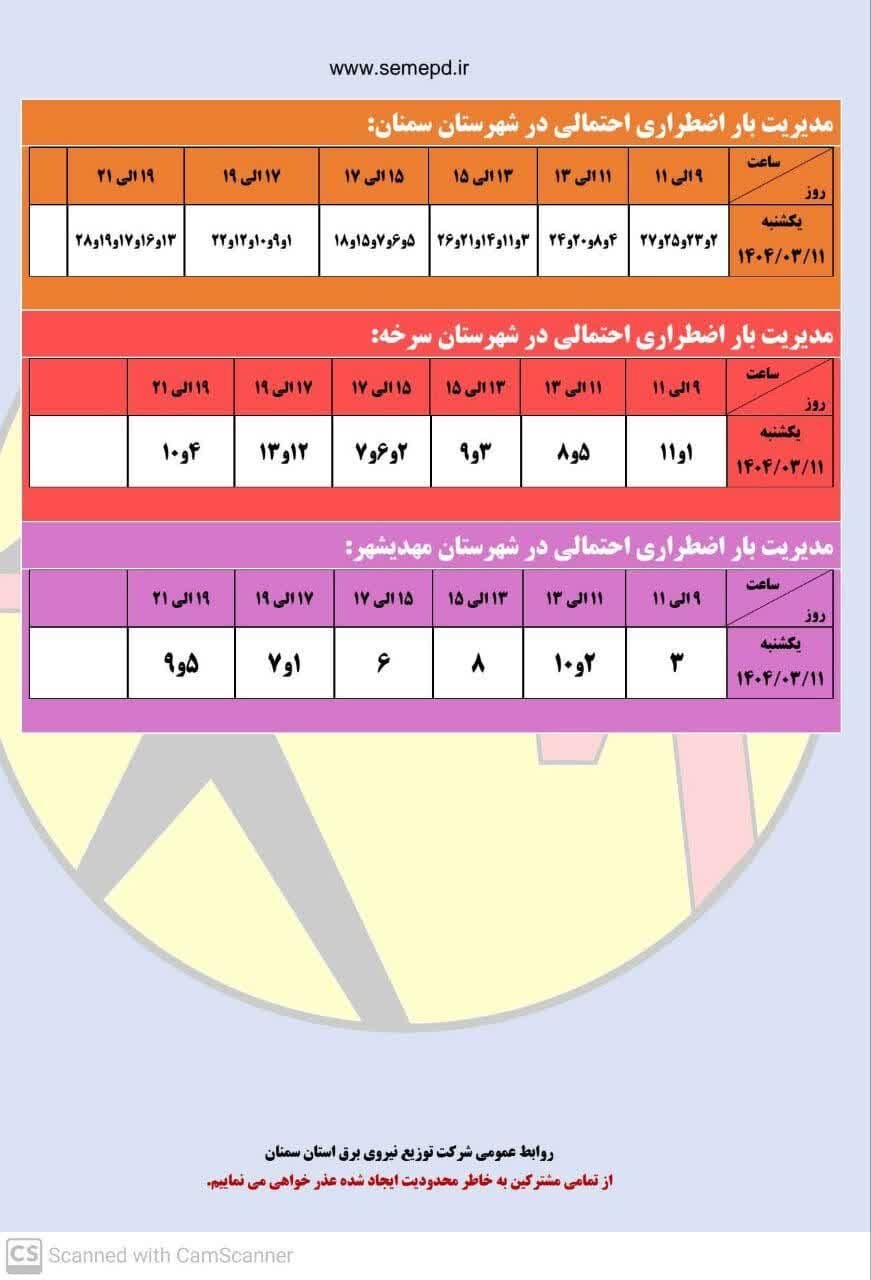 برنامه قطعی برق سمنان، مهدیشهر و سرخه یکشنبه ۱۰ خرداد + لیست مناطق