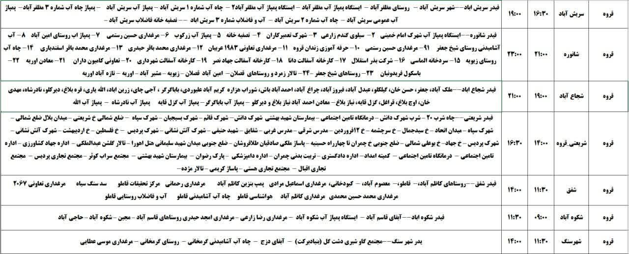 برنامه قطعی برق کردستان روز یکشنبه ۱۱ خرداد + جدول