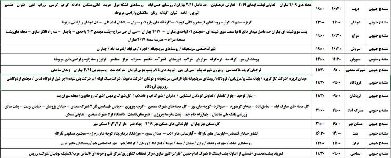 برنامه قطعی برق کردستان روز یکشنبه ۱۱ خرداد + جدول