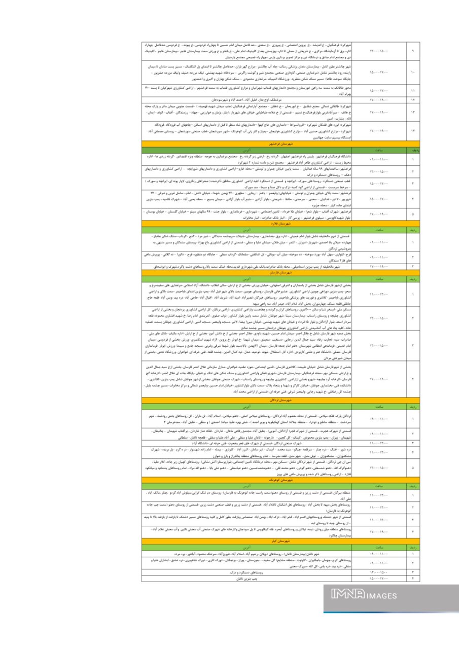 برنامه قطعی برق چهارمحال‌ و بختیاری‌ دوشنبه ۱۲ خرداد + جدول