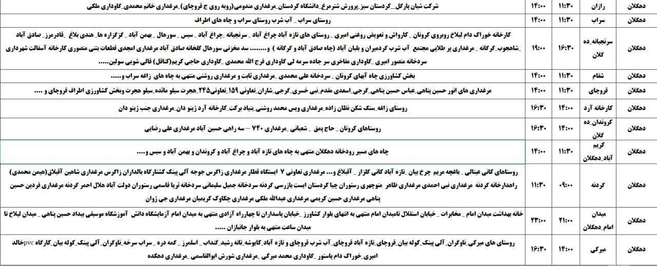برنامه قطعی برق کردستان فردا دوشنبه ۱۲ خرداد + جدول
